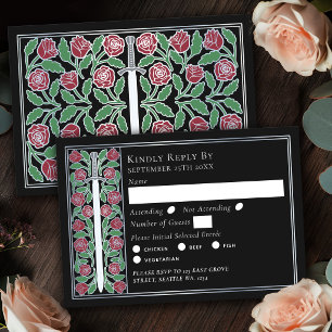 Silber-Schwarzes mittelalterliches florales Schwer RSVP Karte