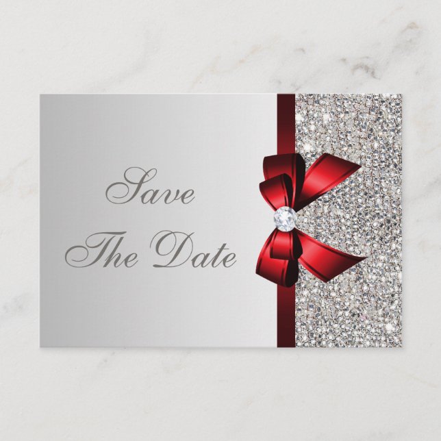 Silber-Sequenzen, Red Bow & Diamond Save the Date (Vorderseite)