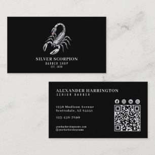 Silber Skorpion Barber Shop Qr Code Soziale Icons Visitenkarte
