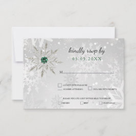 Silber Smarald Green Schneeflocken Winterhochzeit RSVP Karte