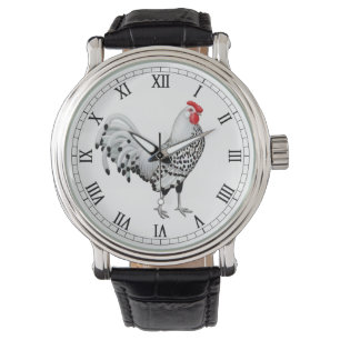 Silber Spangled Hamburg-Hahn-Uhr Armbanduhr
