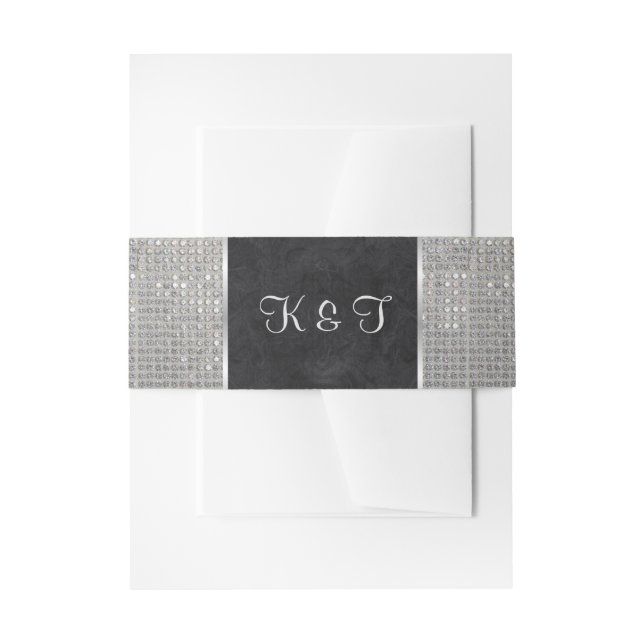 Silber-Sparky-Monogramm mit hohem Glamour Einladungsbanderole (Vorderseite Beispiel)