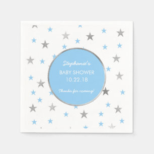 Silber-Stern-Funkeln-Babypartydekor, blauer Junge Serviette