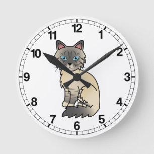 Silber-Tabby-Birman / Ragdoll-Katze Runde Wanduhr