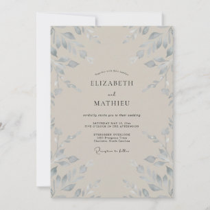 Silber-Taupe-Blatt-Hochzeit Einladung