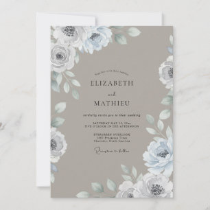 Silber-Taupe-Ranunculus-Eukalyptus-Hochzeit Einladung