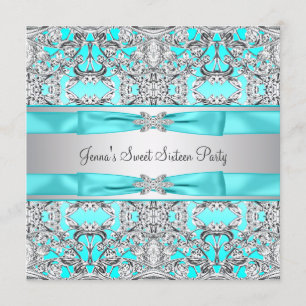 Silber Teal Blau Sweet Sixteen Party Einladung