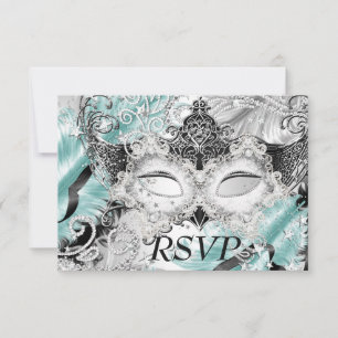 Silber-Teal-Funkel-Maske-Masquerade-Party-RSVP RSVP Karte