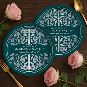 Silber Teal Royal Mittelalterliches Schwert Hochze Pappteller