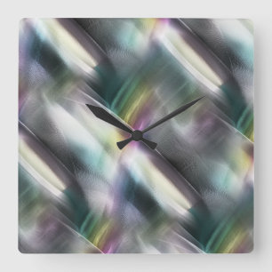 Silber-Textur in Farbfarben Chrom und Digital Grob Quadratische Wanduhr