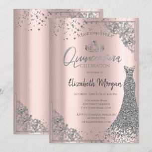 Silber-Tiara-Kleid Sterne Rosen Gold Quinceañera Einladung
