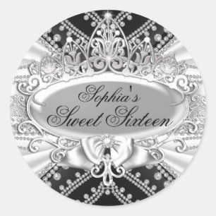 Silber-Tiara- und Diamant-Sweet-Sixteen-Aufkleber Runder Aufkleber