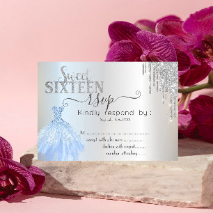 Silber Tropfen Blaues Kleid Süße 16 RSVP Einladun Einladung