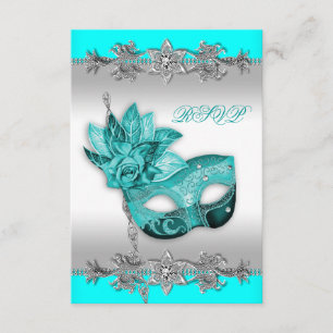 Silber Türkis Blau Maskenball RSVP Karte