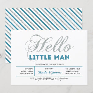 Silber, Türkis   Moderne Typografie Jungen-Baby-Pa Einladung