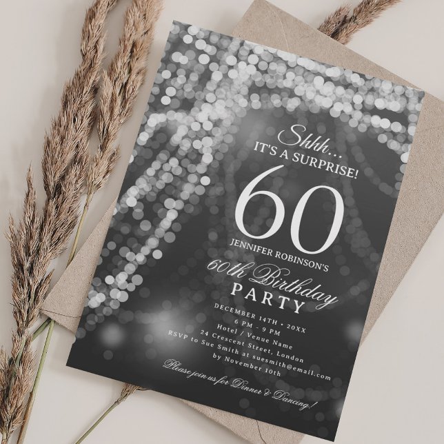 Silber | Überraschende 60. Geburtstagsfeier  Einladung (Silver | Surprise 60th Birthday Party Invitation)