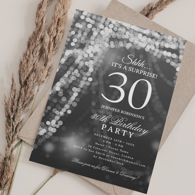 Silber | Überraschung 30. Geburtstagsfeier  Einladung (Silver | Surprise 30th Birthday Party Invitation)