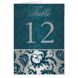 Silber und Aquamariner Damaske II Tischnummer Card