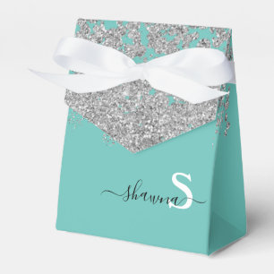 Silber und Aquamariner Monogram Aqua Blue Sparkle Geschenkschachtel