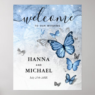 Silber- und Babyblau-Schmetterling-Willkommens-Hoc Poster