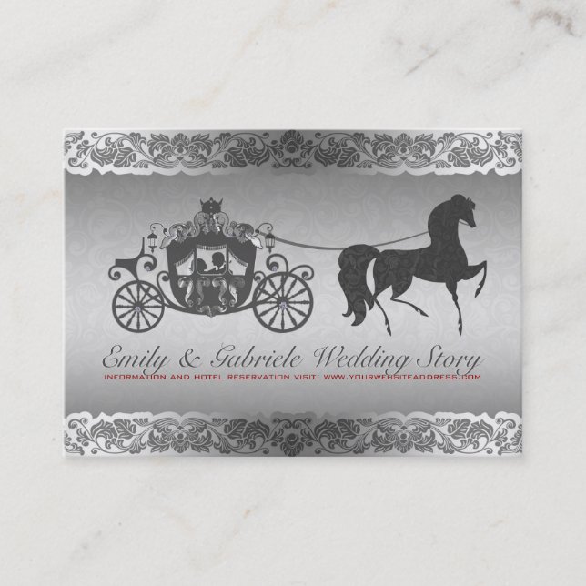 Silber- und Black Horse & Carriage Wedding Design Visitenkarte (Vorderseite)