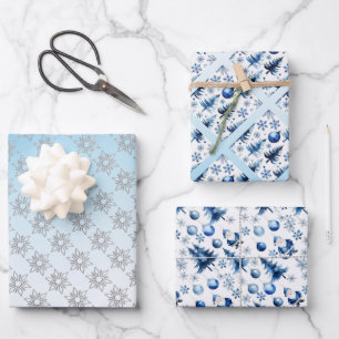 Silber und Blau Weihnachten Geschenkpapier Set