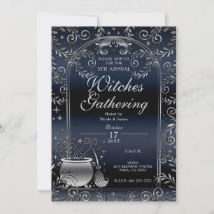 Silber- und Blaue Magie Fantastisches Hexentreffen Einladung