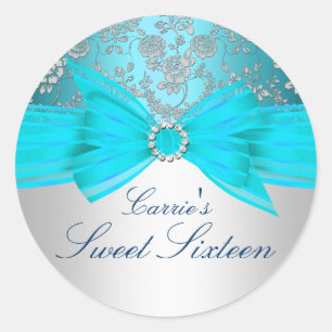 Silber- und Blaue-Rosen-Sweet-Sixteen-Aufkleber Runder Aufkleber