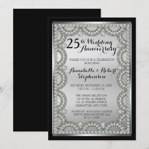 Silber- und Diamantene 25. Hochzeitstag-Party Einladung