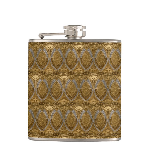 Silber- und Gold-Art-Deco-Muster Flachmann (Vorderseite)