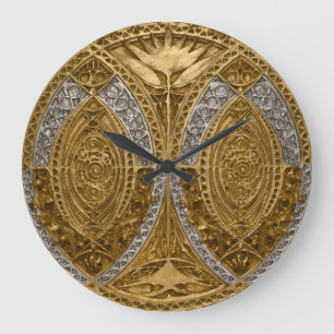 Silber- und Gold-Art-Deco-Muster Große Wanduhr