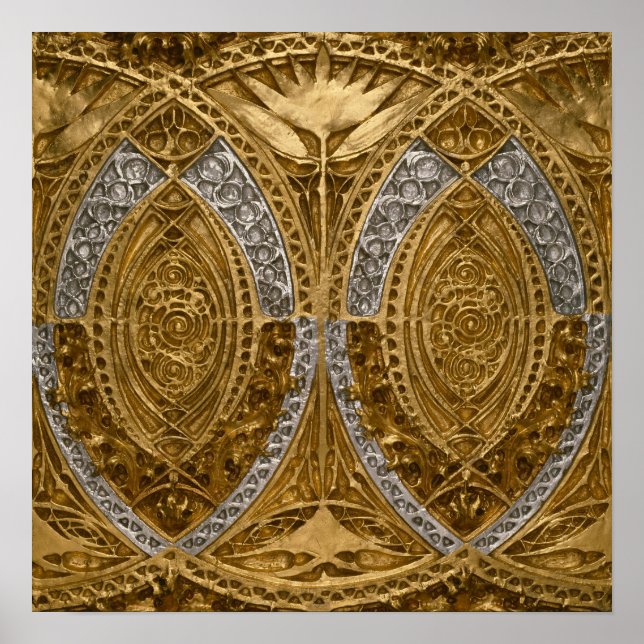 Silber- und Gold-Art-Deco-Muster Poster (Vorne)