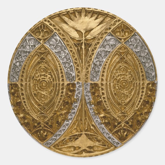 Silber- und Gold-Art-Deco-Muster Runder Aufkleber (Vorderseite)