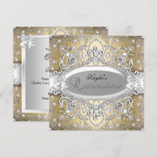 Silber- und Gold-Damask-Perlen-Quinceanera-Einladu Einladung