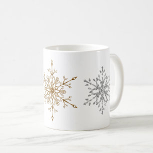Silber- und Gold-Glitter-Weihnachts-Schneeflocken Tasse