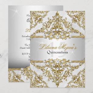 Silber- und Gold-Perl-Damaskus-Quinceanera-Einladu Einladung