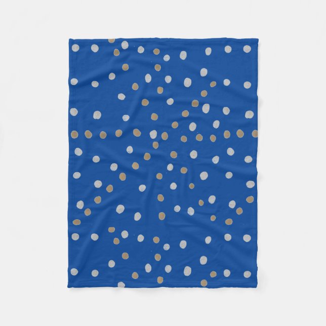 Silber und Gold Polka Punkte auf blau Fleecedecke (Vorderseite)