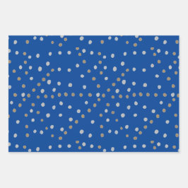 Silber und Gold Polka Punkte auf blau Geschenkpapier Set