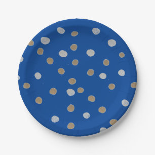 Silber und Gold Polka Punkte auf blau Pappteller