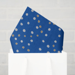 Silber und Gold Polka Punkte auf blau Seidenpapier