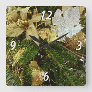 Silber- und Gold-Weihnachtsbaum II Feiertag Quadratische Wanduhr