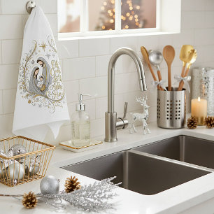 Silber- und Gold-Weihnachtskrippe Geschirrtuch