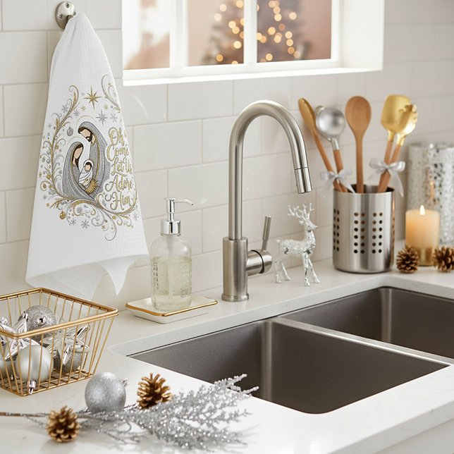 Silber- und Gold-Weihnachtskrippe Geschirrtuch (Von Creator hochgeladen)