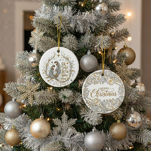 Silber- und Gold-Weihnachtskrippe Keramik Ornament