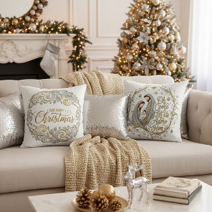 Silber- und Gold-Weihnachtskrippe Kissen