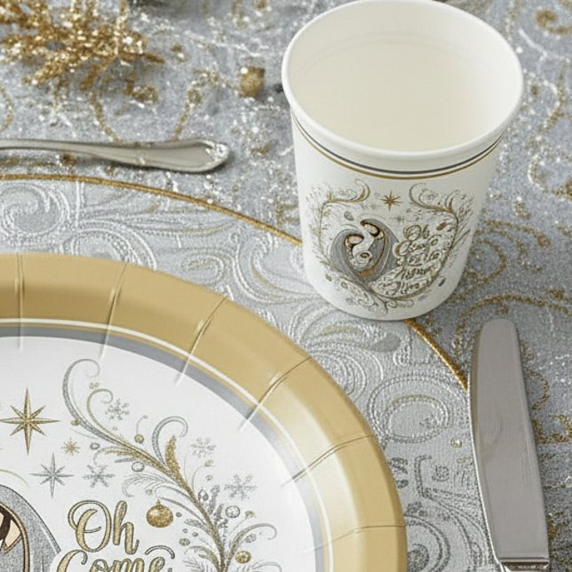 Silber- und Gold-Weihnachtskrippe Pappbecher (Von Creator hochgeladen)