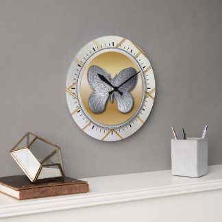Silber und Golden Effect Butterfly BG5 Große Wanduhr