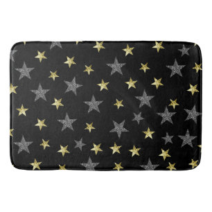 Silber- und Goldsterne Schwarzer Hollywood-Star Gl Badematte