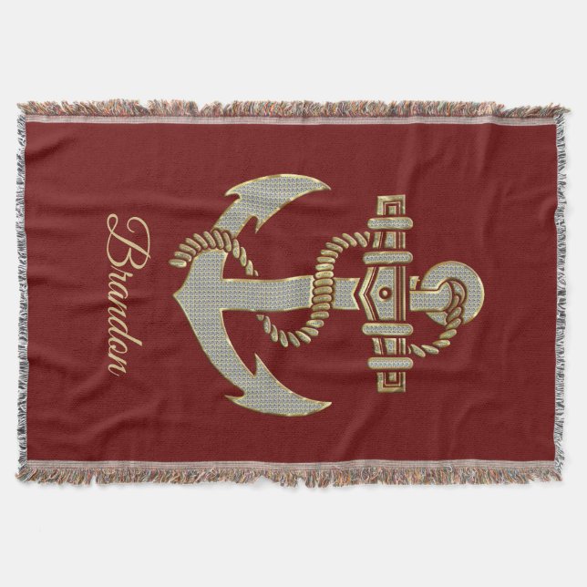 Silber und Goldton nautischer Bootsanker Fleece b Decke (Vorderseite)