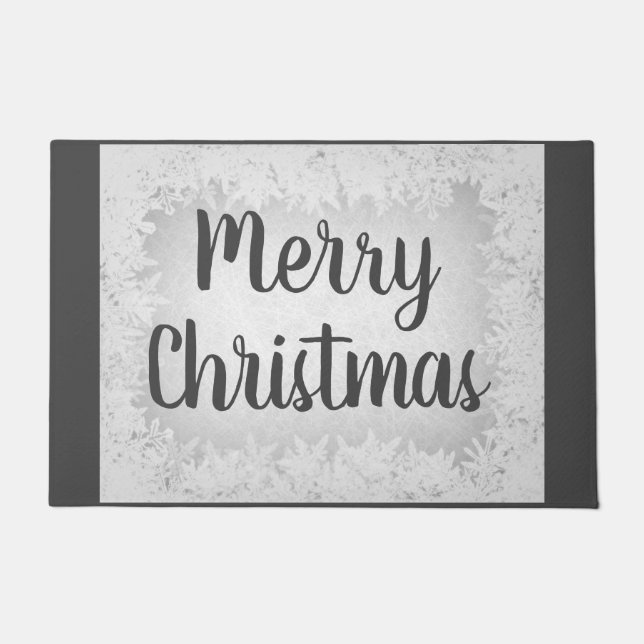 Silber und Graufrost Frohe Weihnachten Fußmatte (Vorderseite)